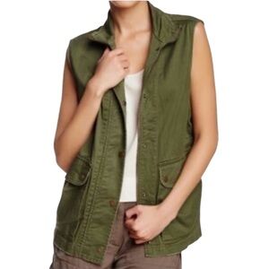 Harlowe and Graham Utility Vest Army Green 100% Cotton Size S